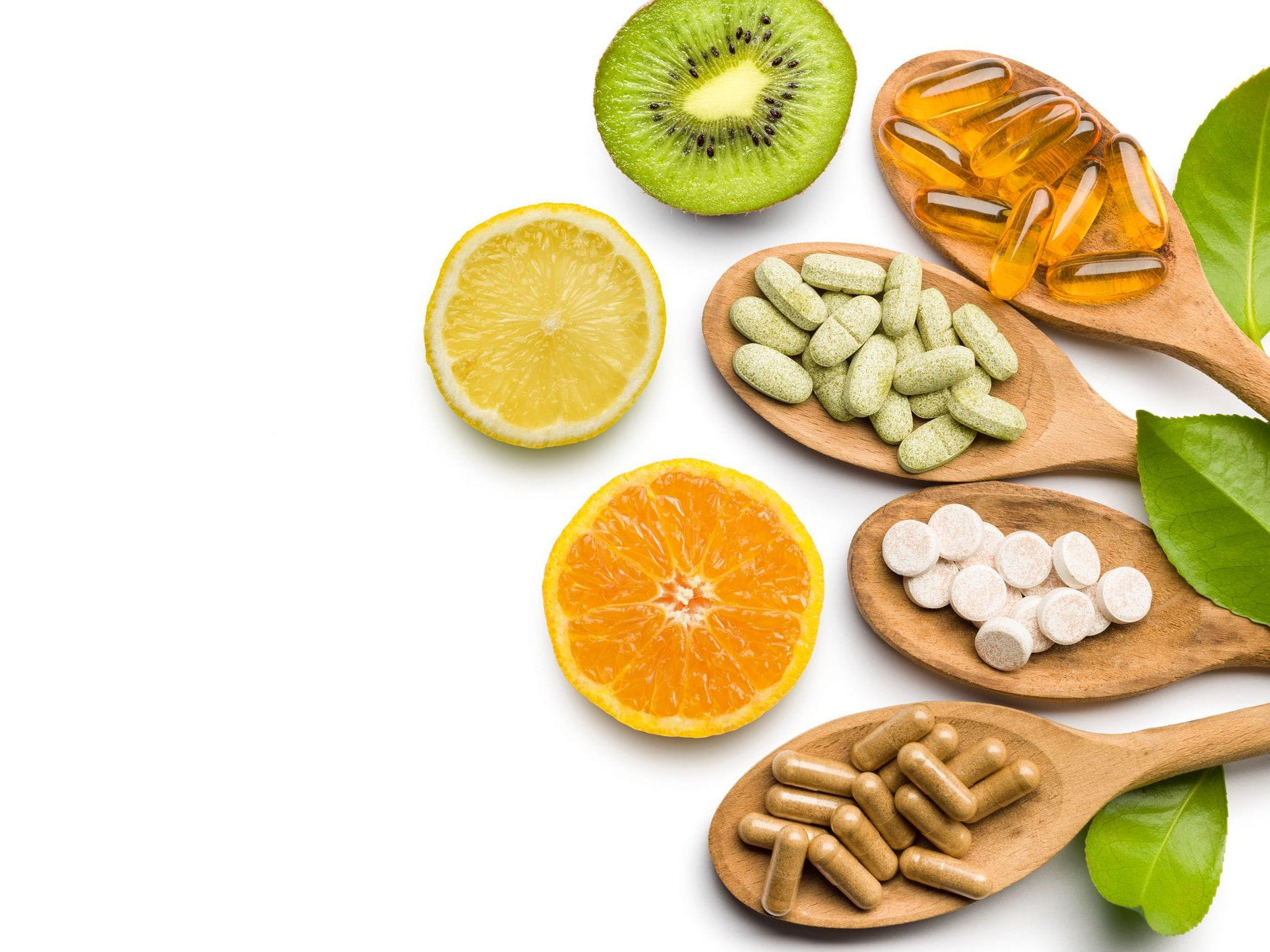 natural multivitamins on white background