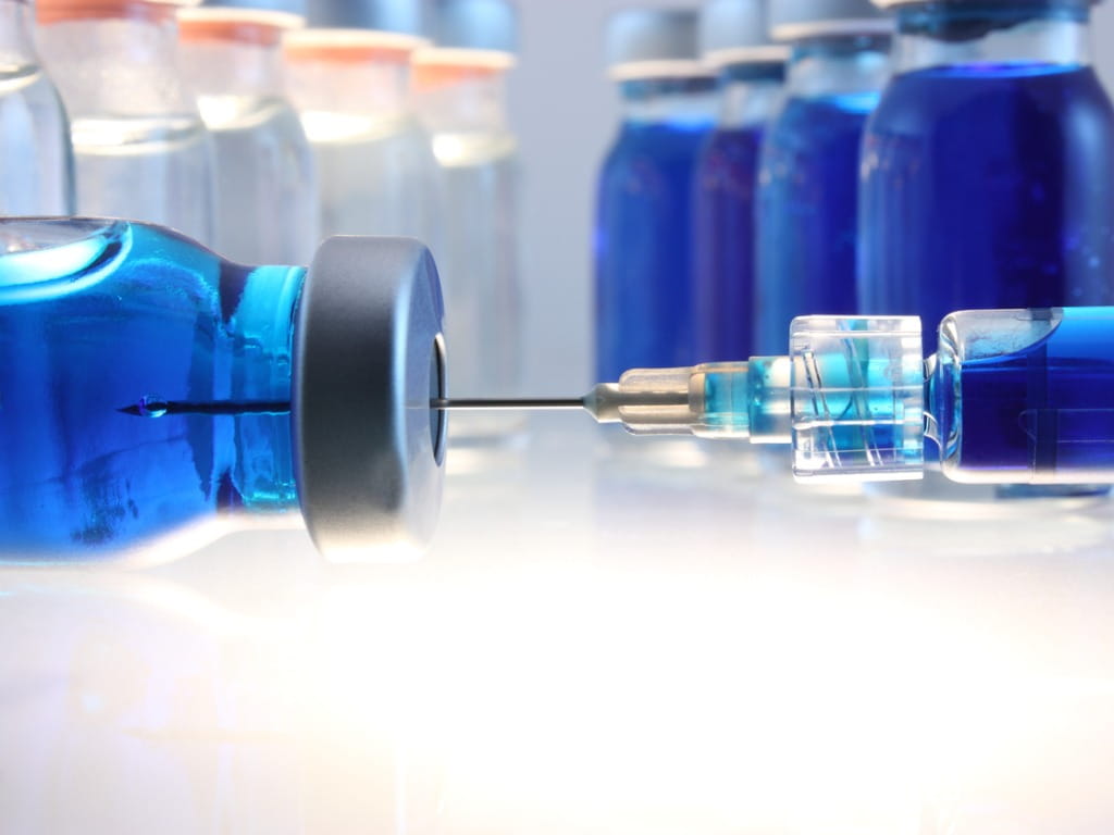 methylene blue and a syringe