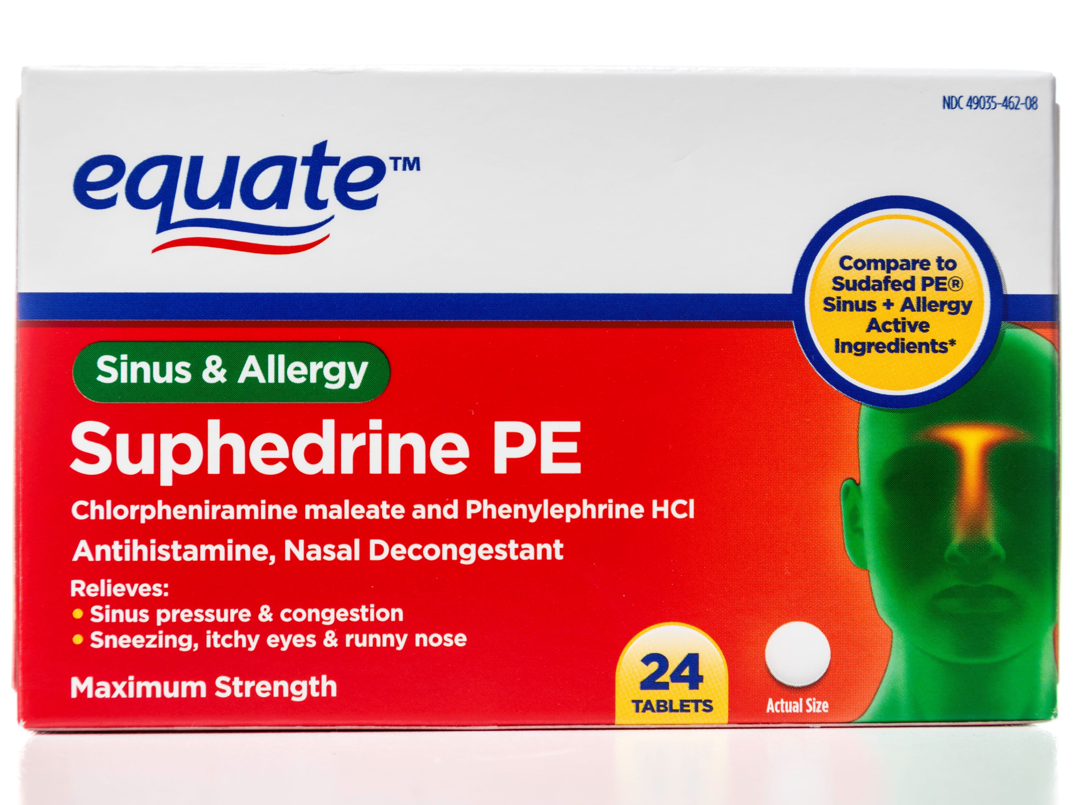 box of Equate Suphedrine PE