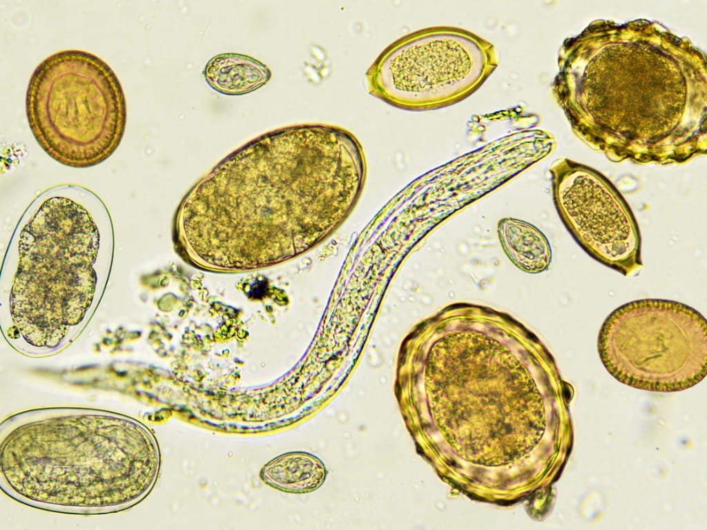 pyrantel helmiths under microscope