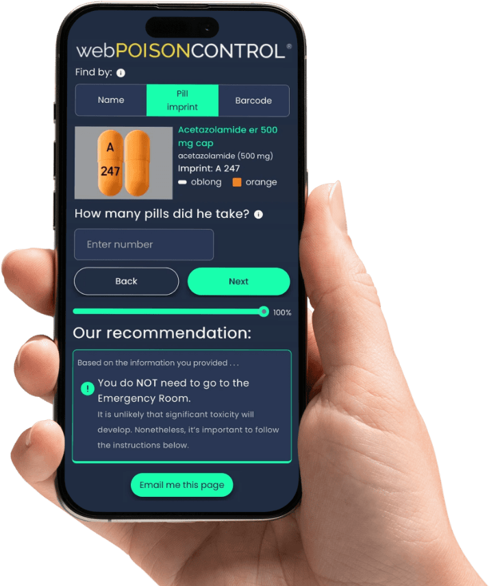 Phone showing webPOISONCONTROL app